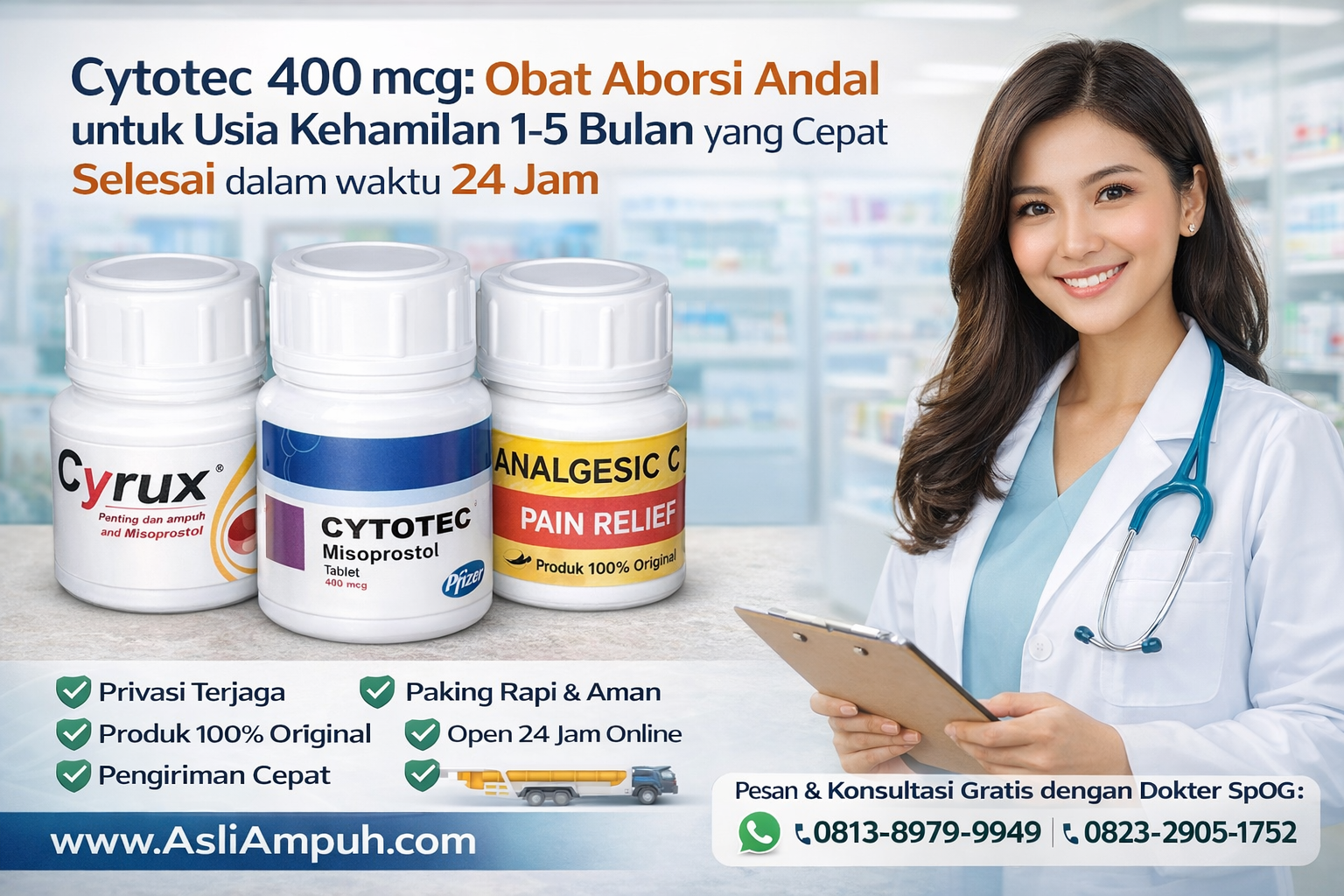 Cytotec 400 mcg Asli Obat Aborsi Andal untuk Usia Kehamilan 1-5 Bulan yang Cepat Selesai dalam waktu 24 Jam