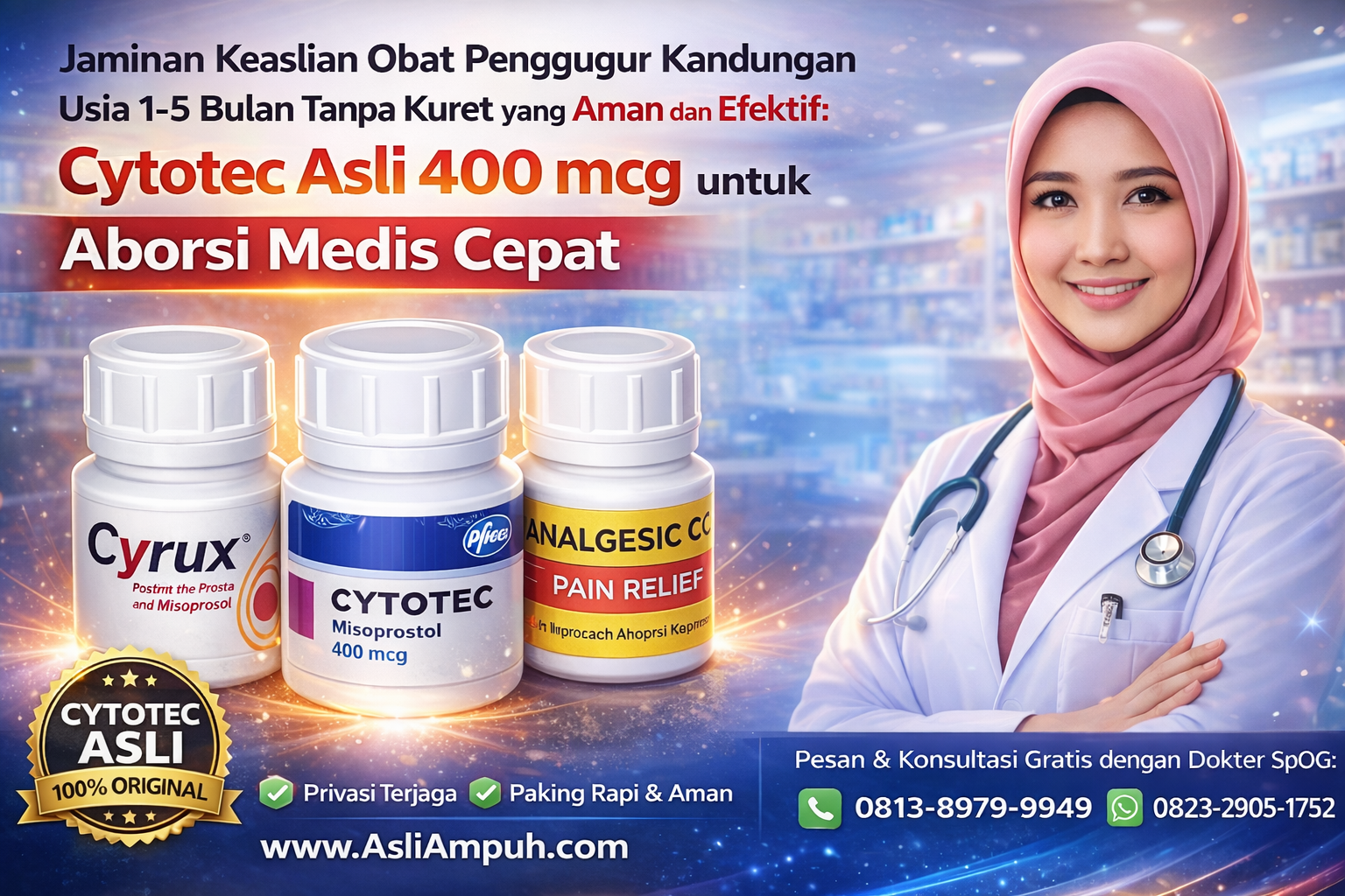 Jaminan Keaslian Obat Penggugur Kandungan Usia 1-5 Bulan Tanpa Kuret yang Aman dan Efektif - Cytotec Asli 400 mcg untuk Aborsi Medis Cepat