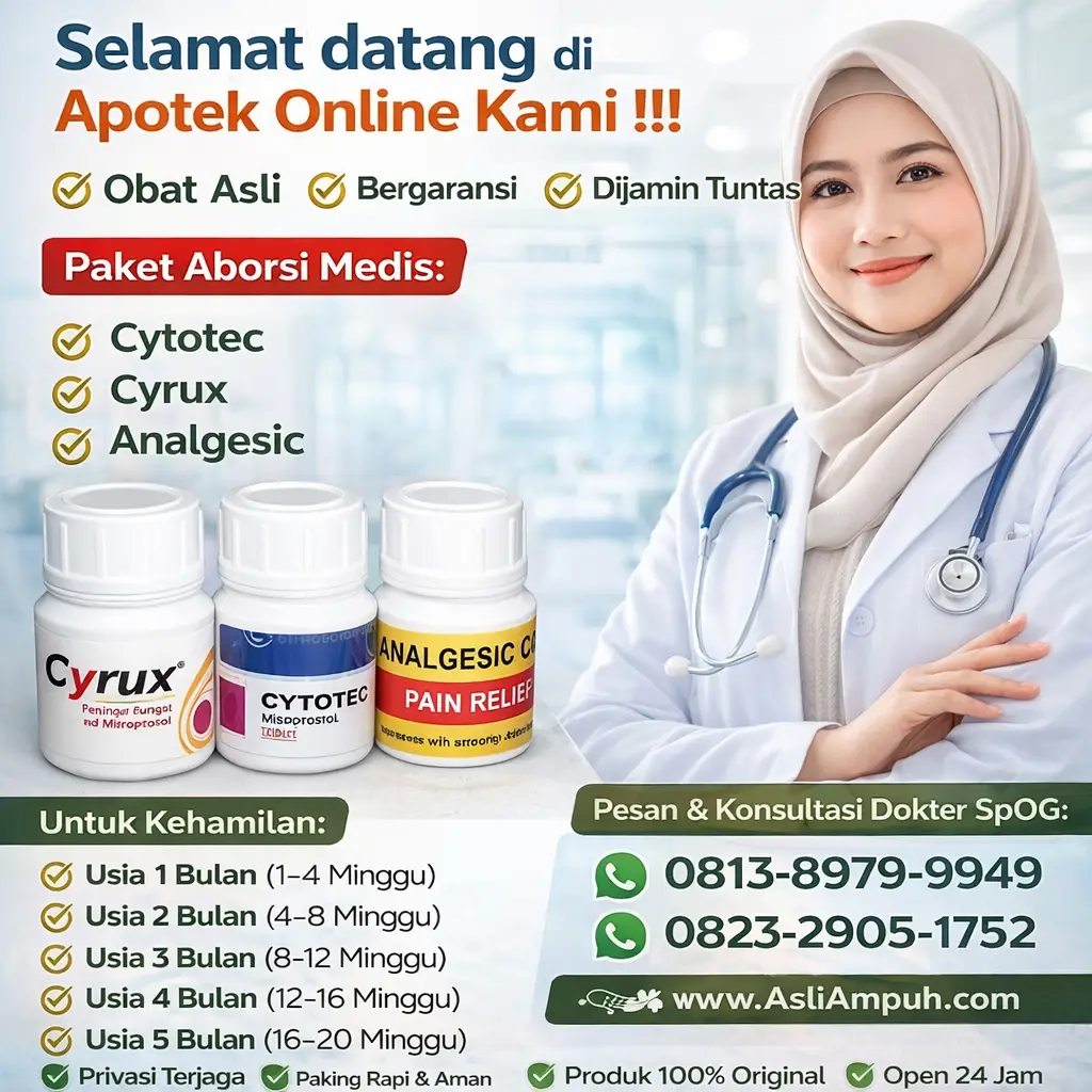 Jual Obat Aborsi Cytotec 400 mcg dan Obat Penggugur Kandungan Asli - Cara Menggugurkan Kandungan usia 1, 2, 3, 4, 5 Bulan dengan Cepat selesai dalam 24 jam secara Alami