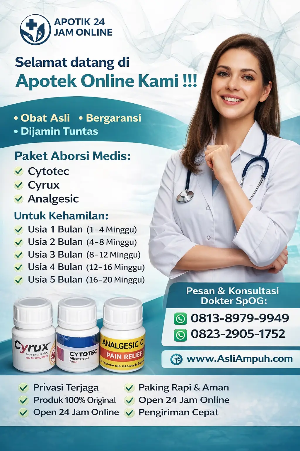 Jual Obat Aborsi Cytotec 400 mg Asli - Cara Menggugurkan Kandungan untuk Usia Janin 1 Bulan, 2 Bulan, 3 Bulan, 4 Bulan, dan 5 Bulan dengan Cepat selesai dalam hitungan jam Secara Alami
